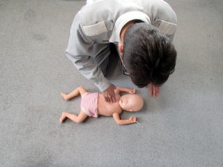 乳児用の人形を使用した心肺蘇生法
